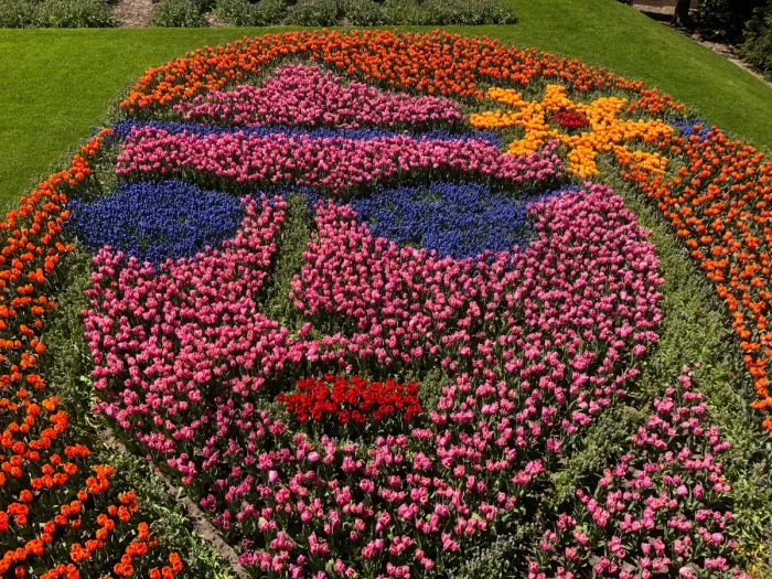 Illustration of girl's face with sunglasses and flower in her hair made entirely of flowers