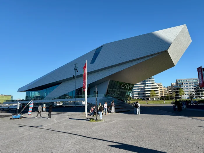 Modern museum building with sharp angles and glass