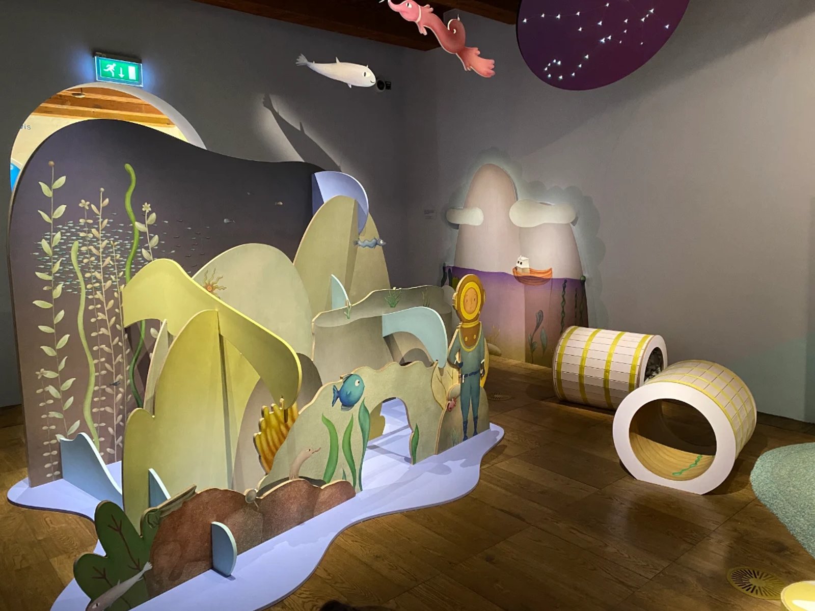Children's play area with under-the-sea theme with colorful maze and tunnels