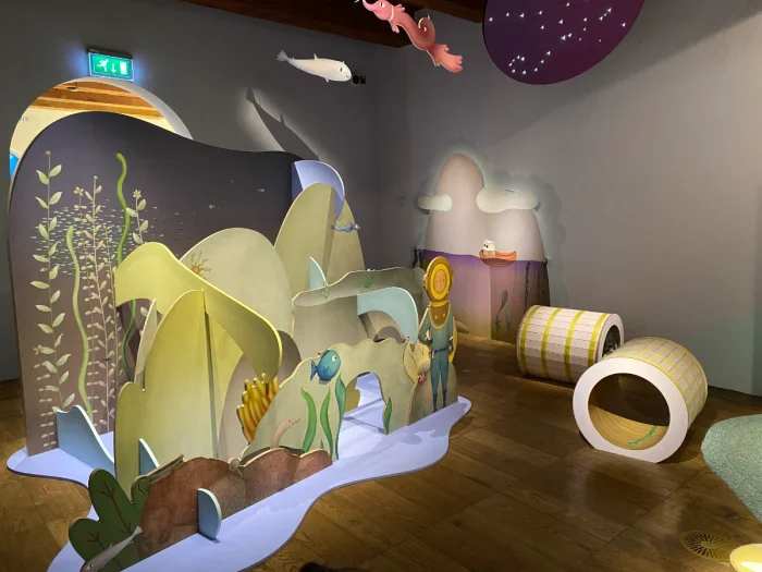 Children's play area with under-the-sea theme with colorful maze and tunnels
