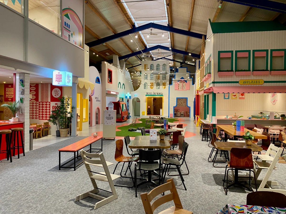 Indoor role playing village with colorful