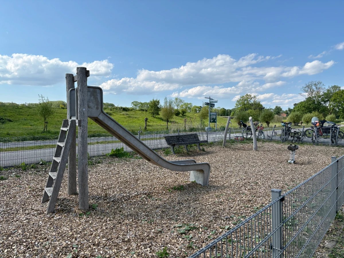 Small slide with ladder in sunny part setting